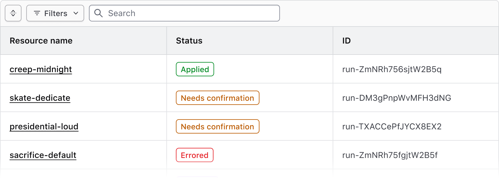 Example of an attached Filter Bar paired with a data set rendered in an Advanced Table